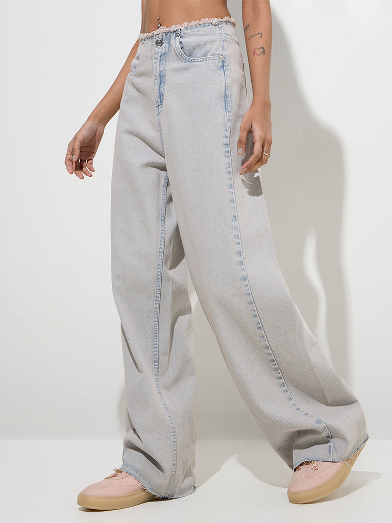 Nuon Light Blue Fringe Relaxed - Fit High - Rise Jeans
