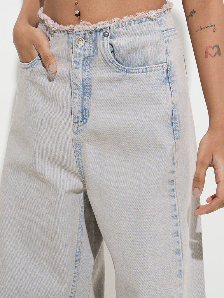 Nuon Light Blue Fringe Relaxed - Fit High - Rise Jeans