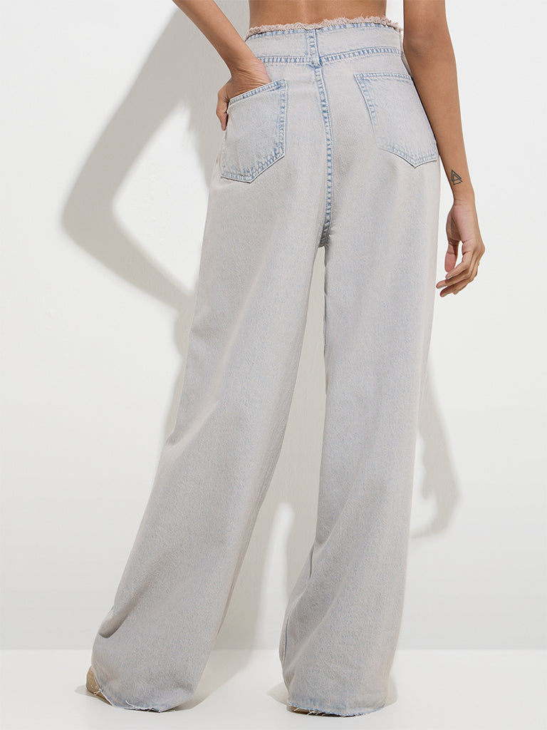 Nuon Light Blue Fringe Relaxed - Fit High - Rise Jeans