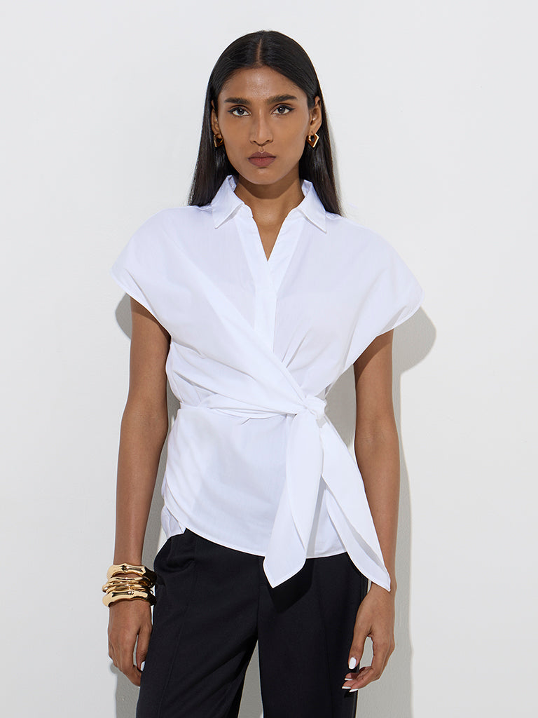 Buy Wardrobe White Knot-Detailed Blouse from Westside