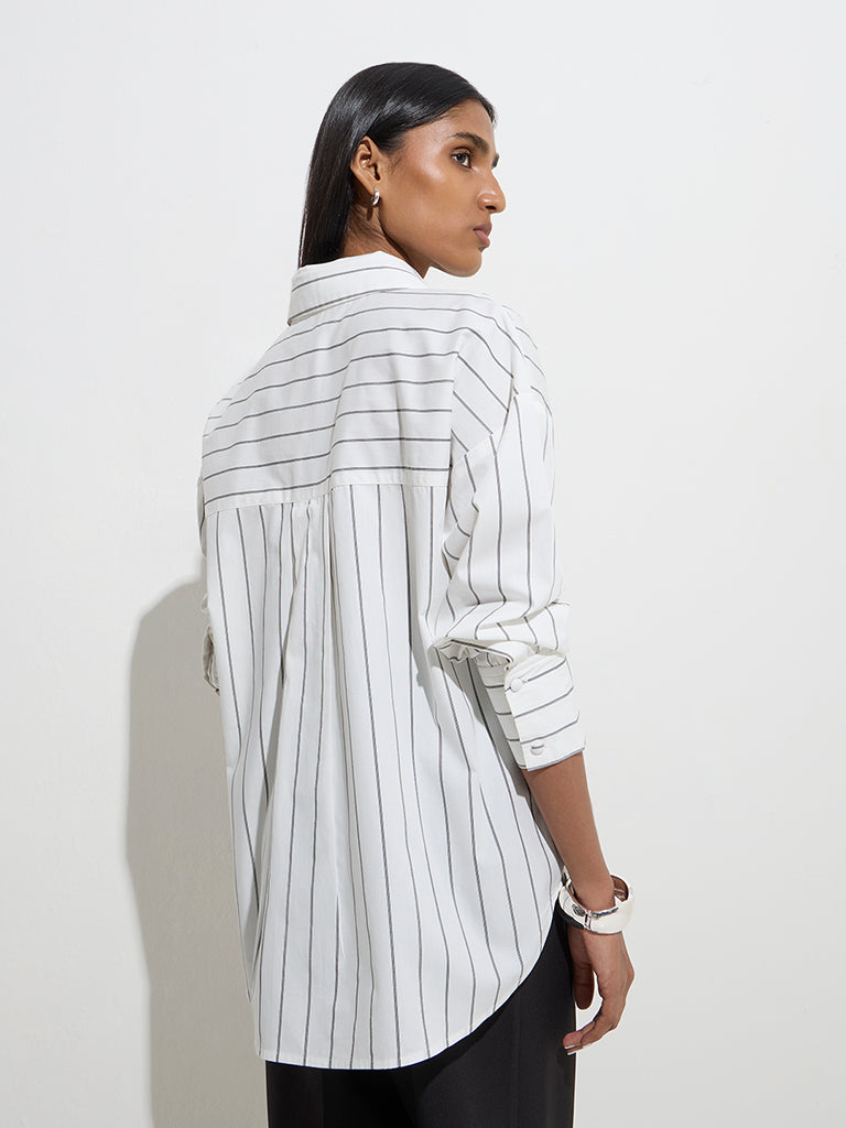 Wardrobe White Stripe Printed Shirt