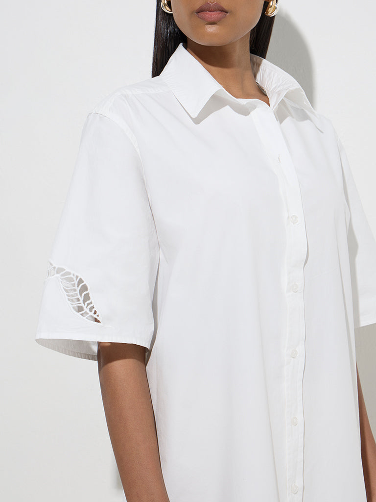 Wardrobe White Leaf Design Shirt Dress