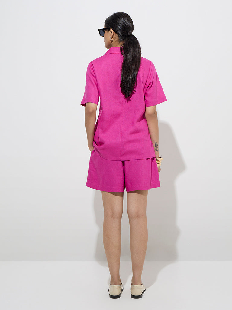 Westside Wardrobe Women's Magenta Solid Jacket for Work Wear Back View