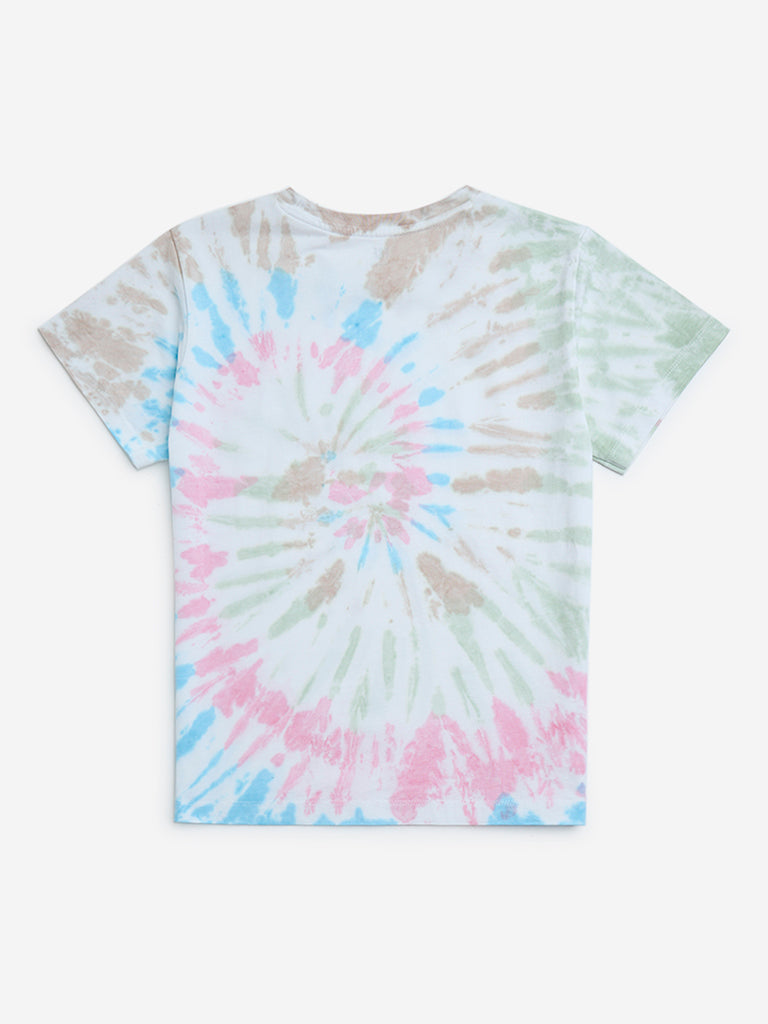 westisde Y&F Girls' Kids Multicolour Tie-Dye Printed Cotton T-Shirt for Casual Wear Back View