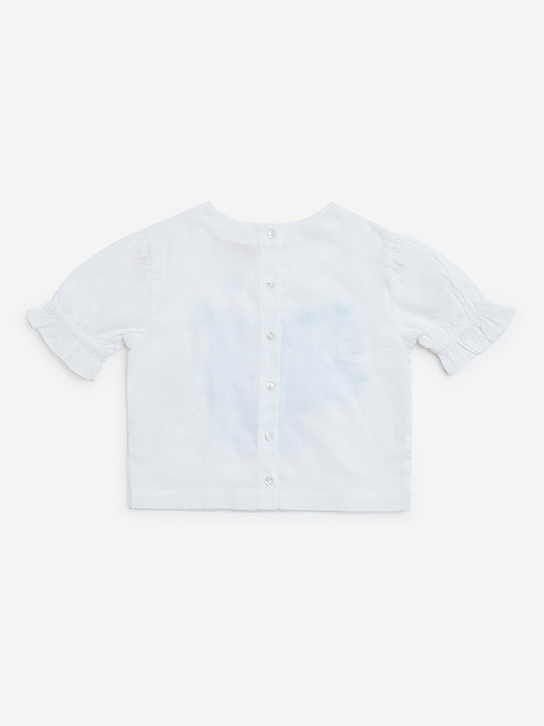 westisde Utsa Kids Girls' White Embroidered Cotton-Blend Ethnic Top - (8-14yrs) for Ethnic Wear Back View