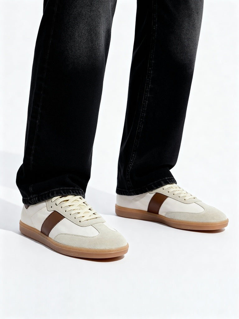 SOLEPLAY Beige Colour-Blocked Lace-Up Sneakers