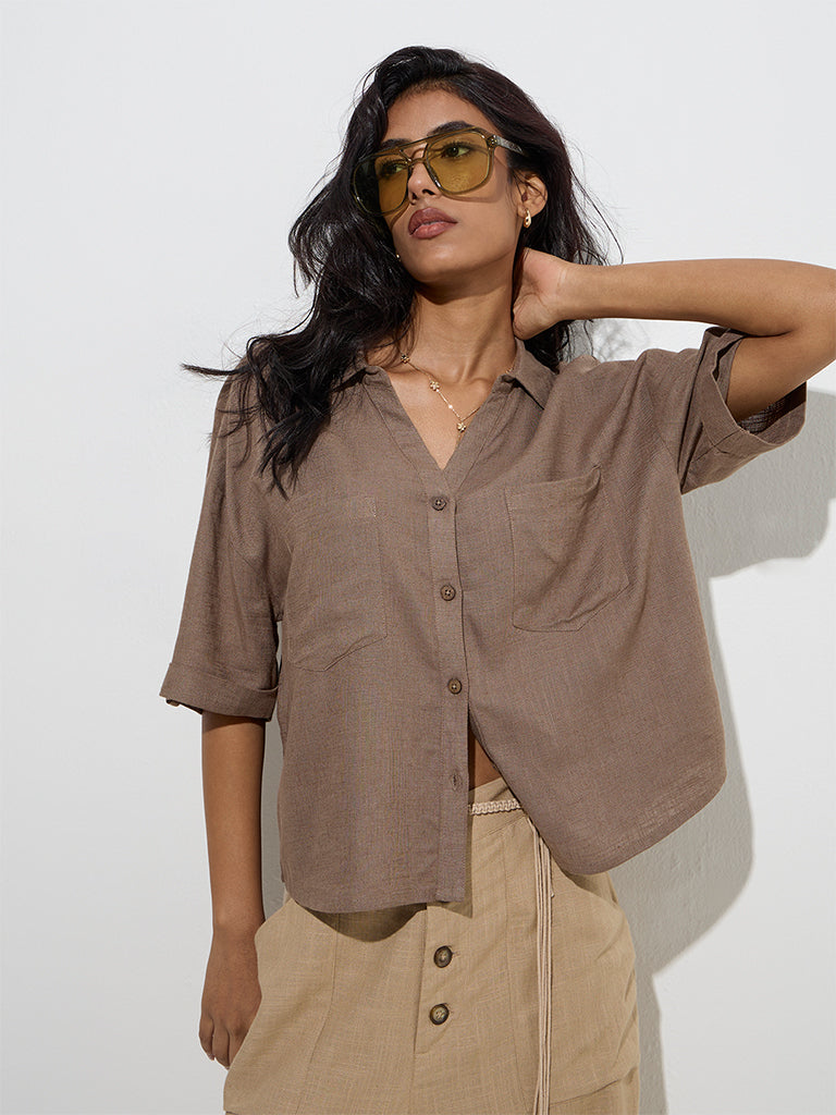 LOV Taupe Solid Shirt