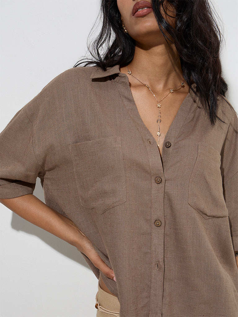 LOV Taupe Solid Shirt