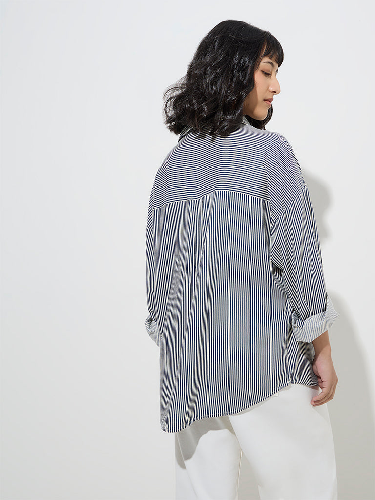 LOV Navy Stripe Printed Shirt