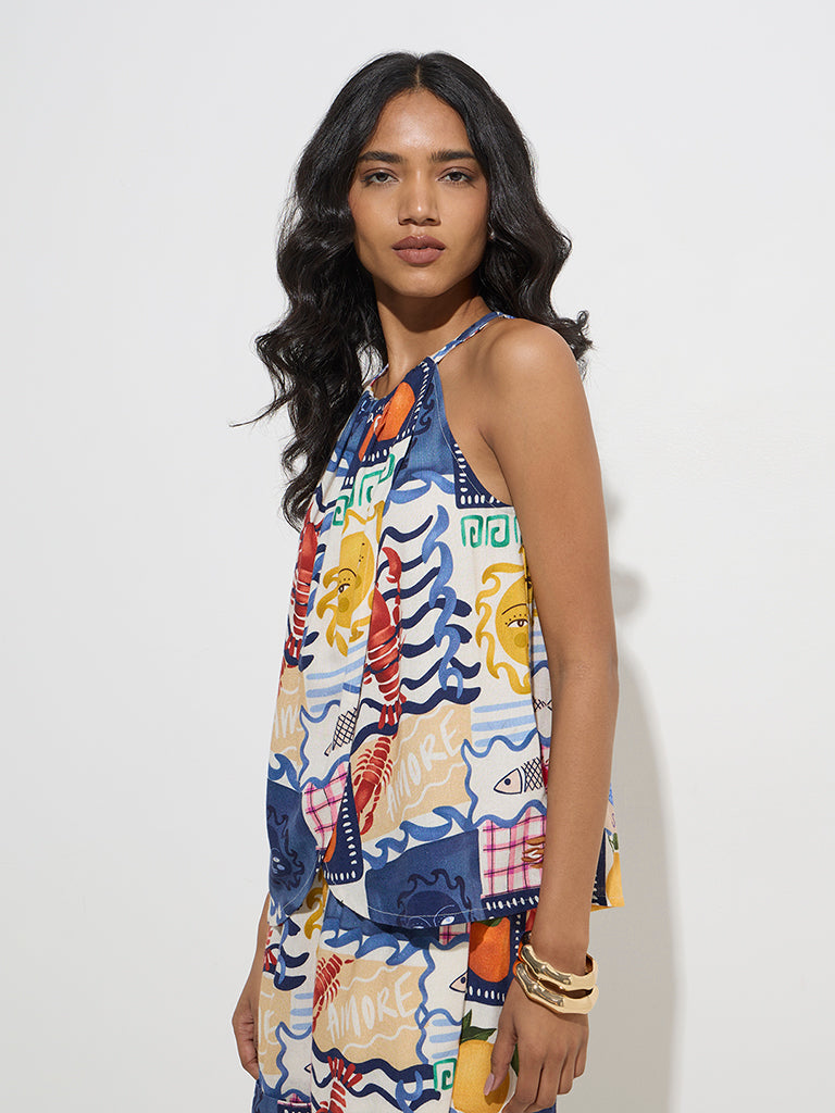 LOV Multicolour Abstract Design Cotton-Blend Top