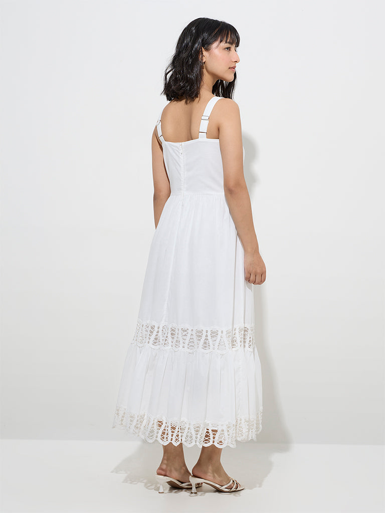LOV White Lace-Detailed A-Line Dress