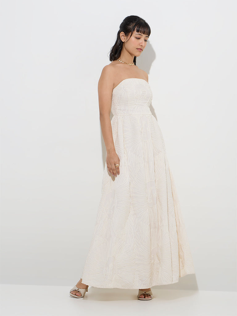 LOV Off-White Embroidered Tube Dress