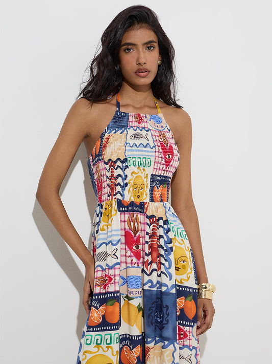 Westside LOV Women's Multicolour Printed Cotton-Blend A-Line Dress for Casual Wear Zoom View