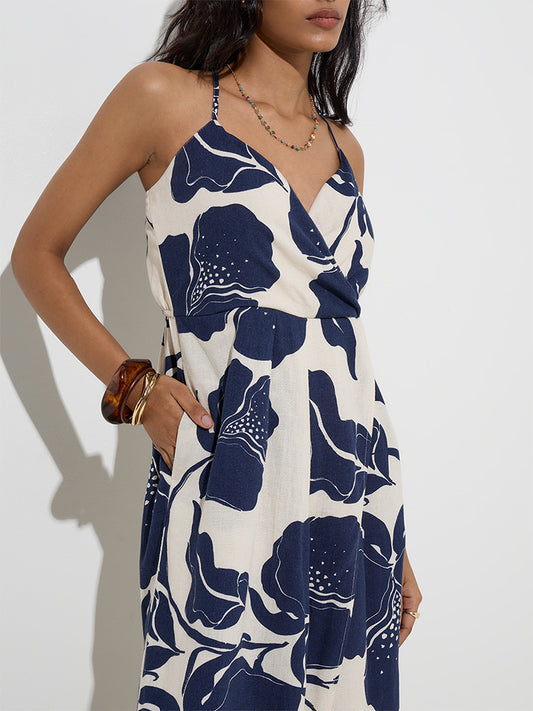 Westside LOV Women's Navy Botanical Printed Cotton-Blend Jumpsuit for Casual Wear Zoom View