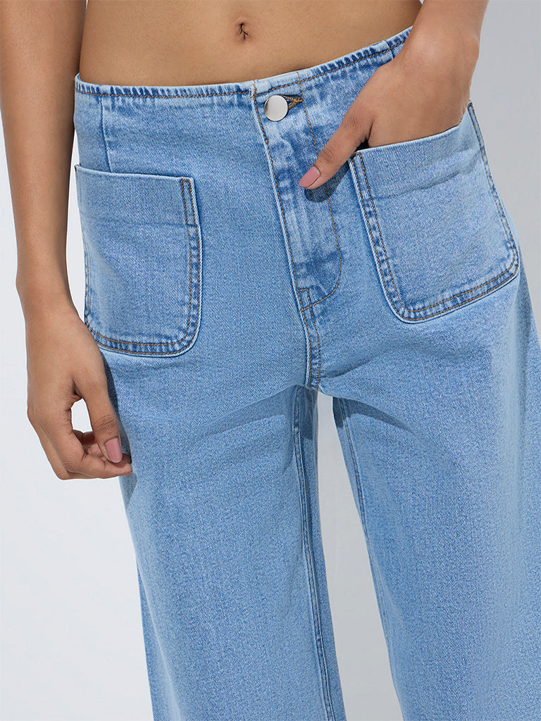 LOV Blue Wide-Leg Mid-Rise Jeans