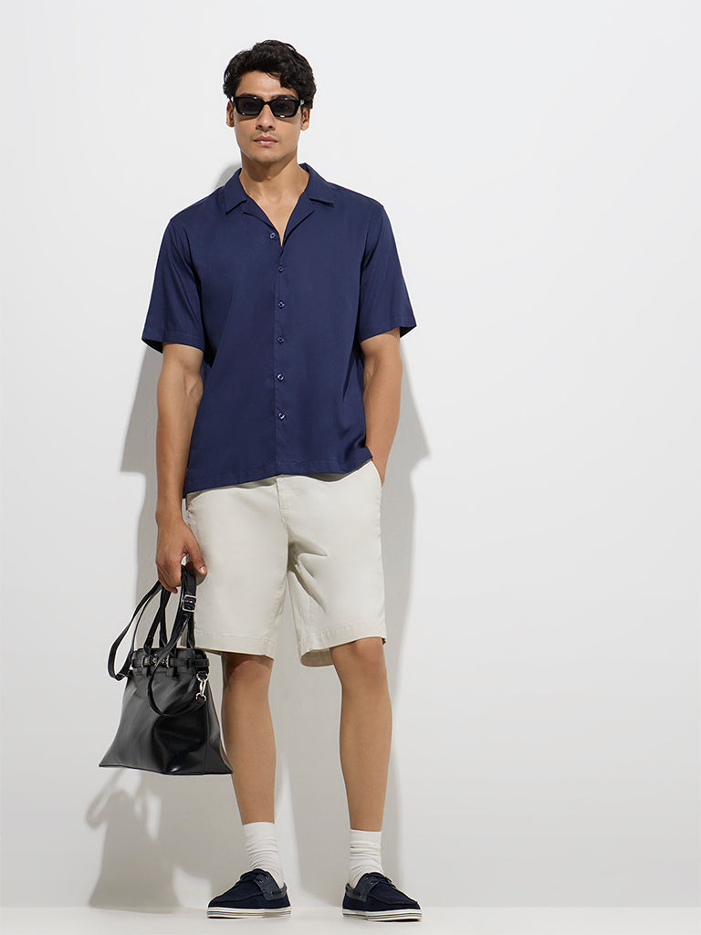 Westside WES Casuals Men's Navy Solid Relaxed-Fit Shirt for Casual Wear Full View