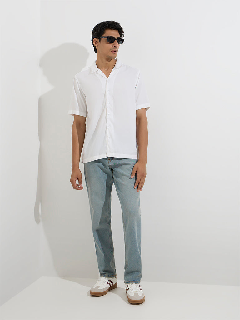 Westside WES Casuals Men's White Solid Relaxed-Fit Shirt for Casual Wear Full Model View