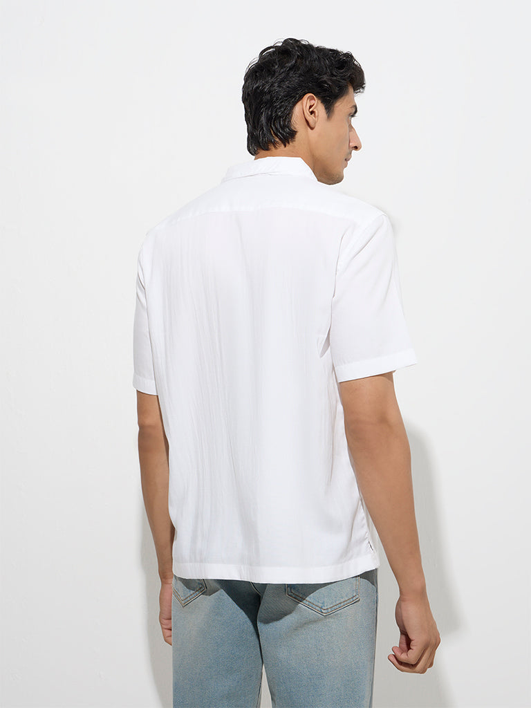 Westside WES Casuals Men's White Solid Relaxed-Fit Shirt for Casual Wear Back View