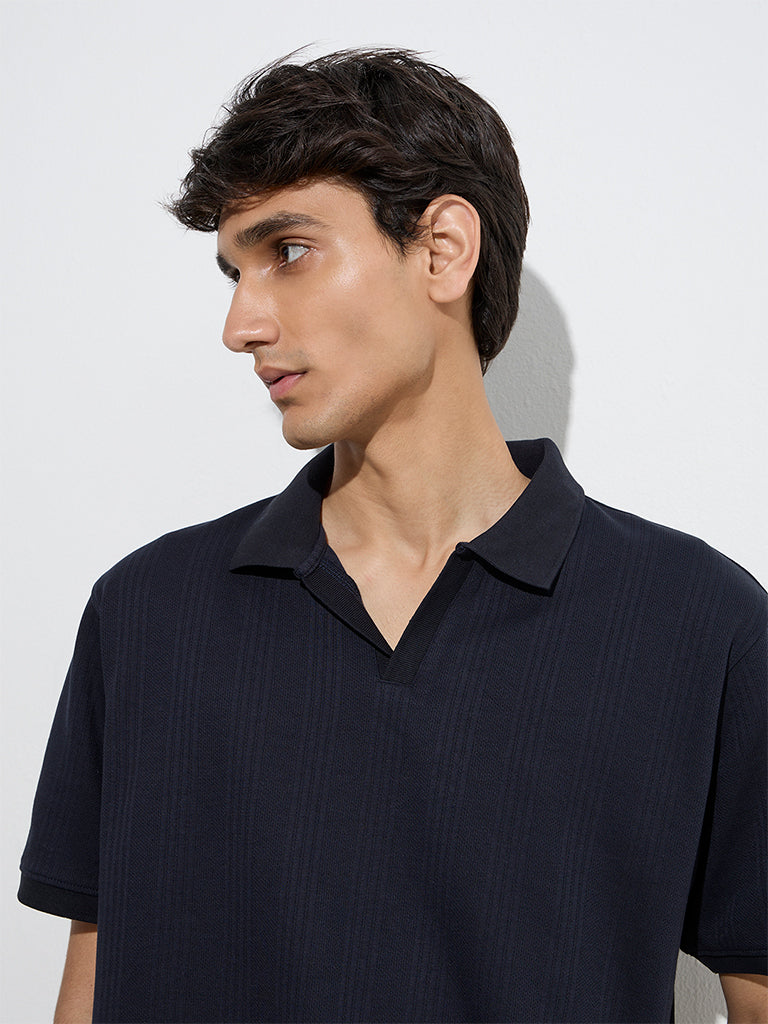 WES Casuals Navy Relaxed-Fit Cotton-Blend Polo T-Shirt