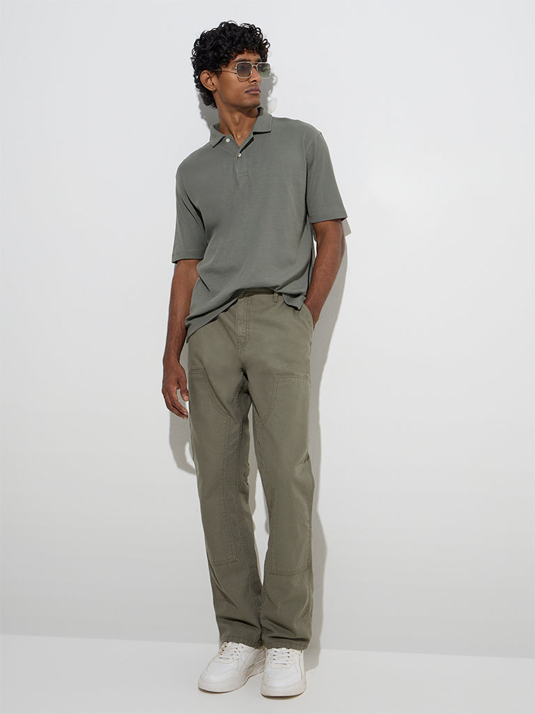 WES Casuals Olive Relaxed-Fit Cotton-Blend Polo T-Shirt