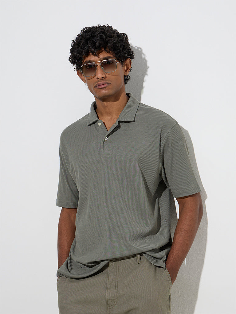 WES Casuals Olive Relaxed-Fit Cotton-Blend Polo T-Shirt