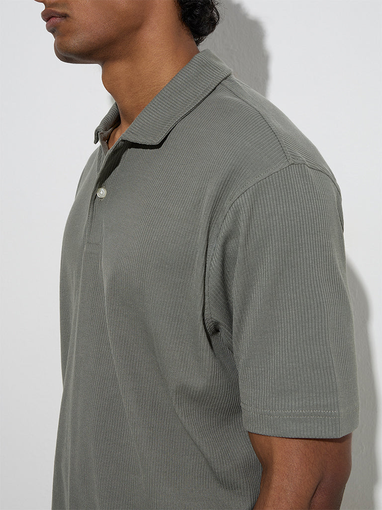 WES Casuals Olive Relaxed-Fit Cotton-Blend Polo T-Shirt