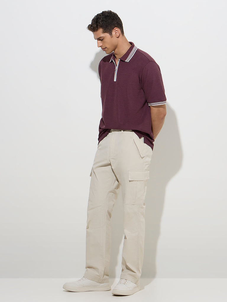 WES Casuals Wine Quarter Zip Polo T-Shirt