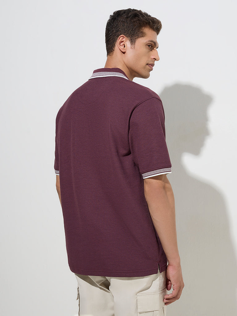WES Casuals Wine Quarter Zip Polo T-Shirt