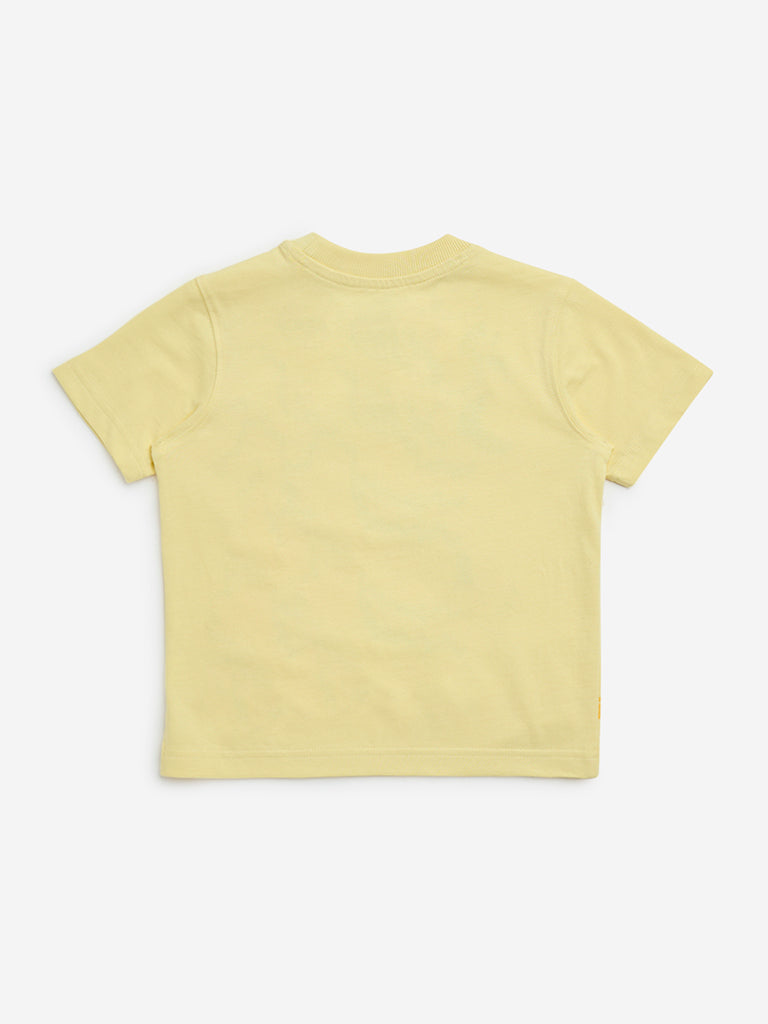 HOP Kids Light Yellow Animal Printed Cotton T-Shirt