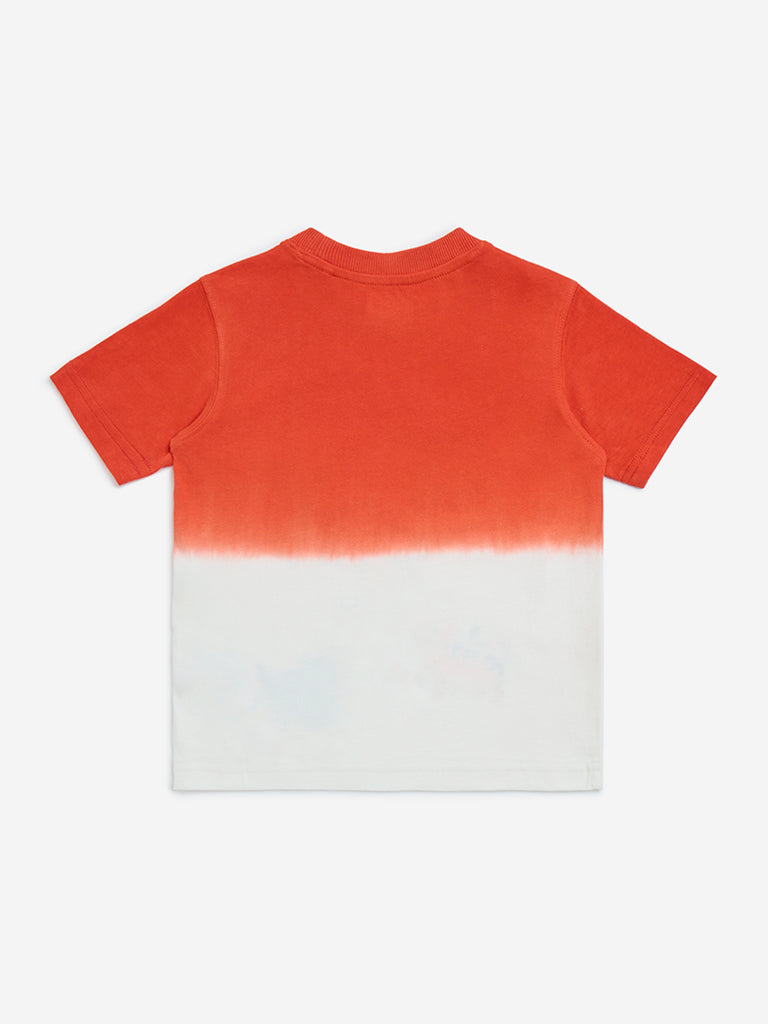 westisde HOP Boys' Kids Red Animal Printed Cotton T-Shirt for Casual Wear Back View