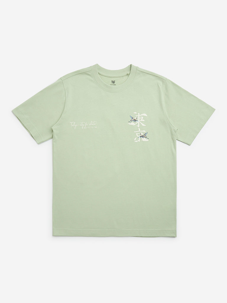 Y&F Kids Sage Graphic Design Cotton T-Shirt