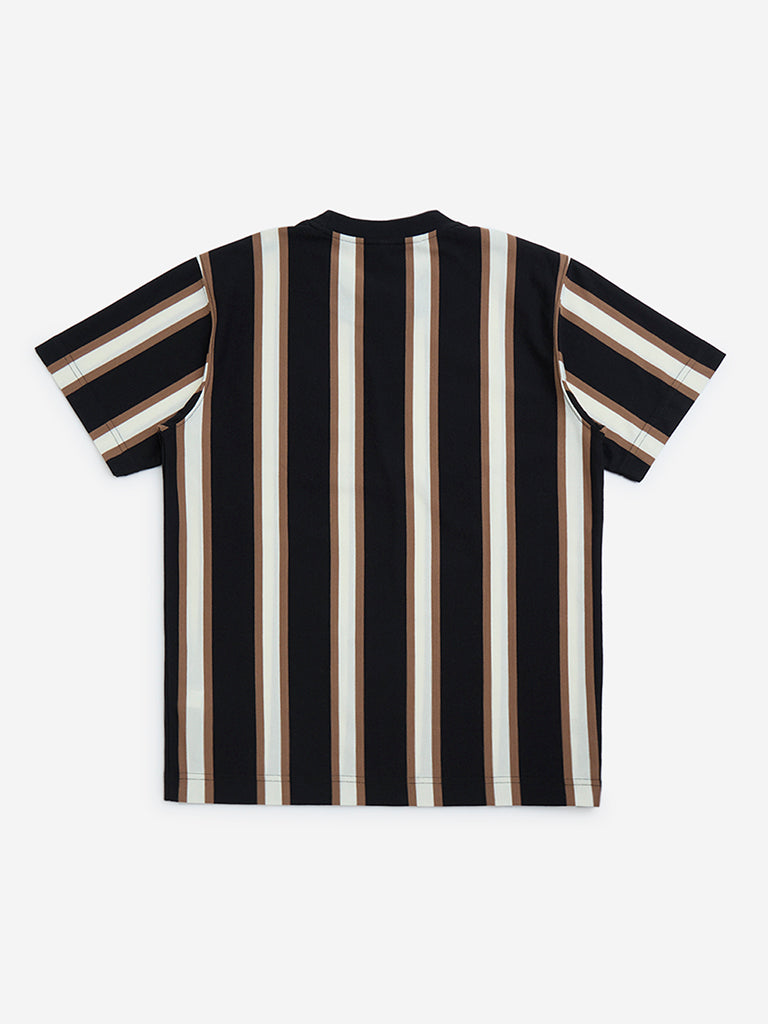 westisde Y&F Boys' Kids Black Stripe Printed Cotton T-Shirt for Casual Wear Back View