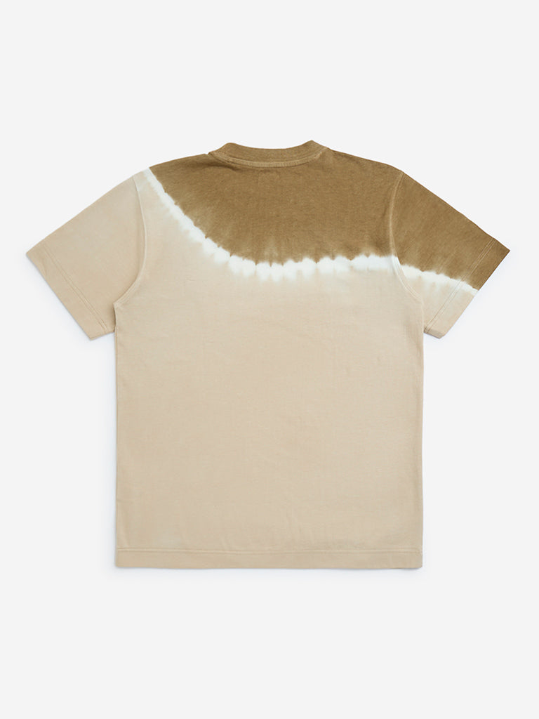 westisde Y&F Boys' Kids Brown Tie-Dye Detailed Cotton T-Shirt for Casual Wear Back View