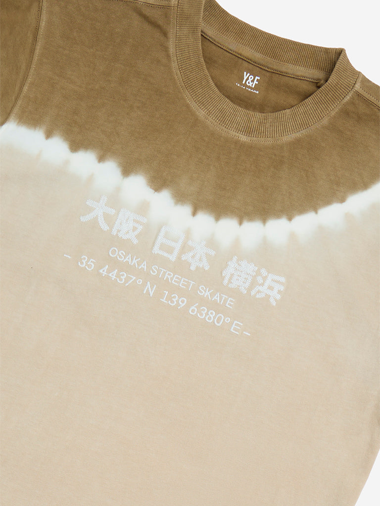 westisde Y&F Boys' Kids Brown Tie-Dye Detailed Cotton T-Shirt for Casual Wear Zoom View