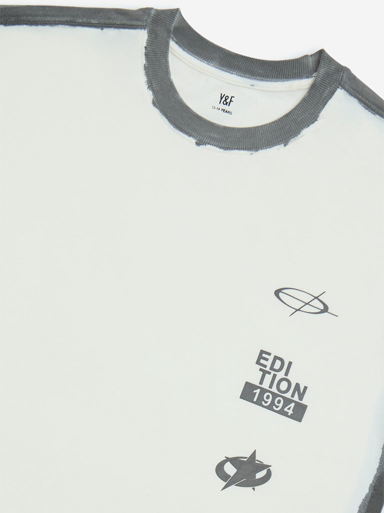 Y&F Kids Off-White Printed Cotton T-Shirt