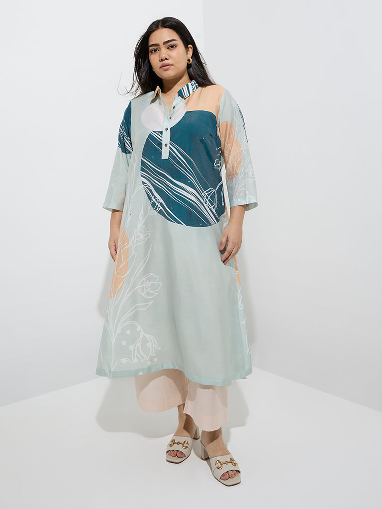 Westside Diza Women's Multicolour Floral Design A-Line Kurta for Work Wear Full Model View