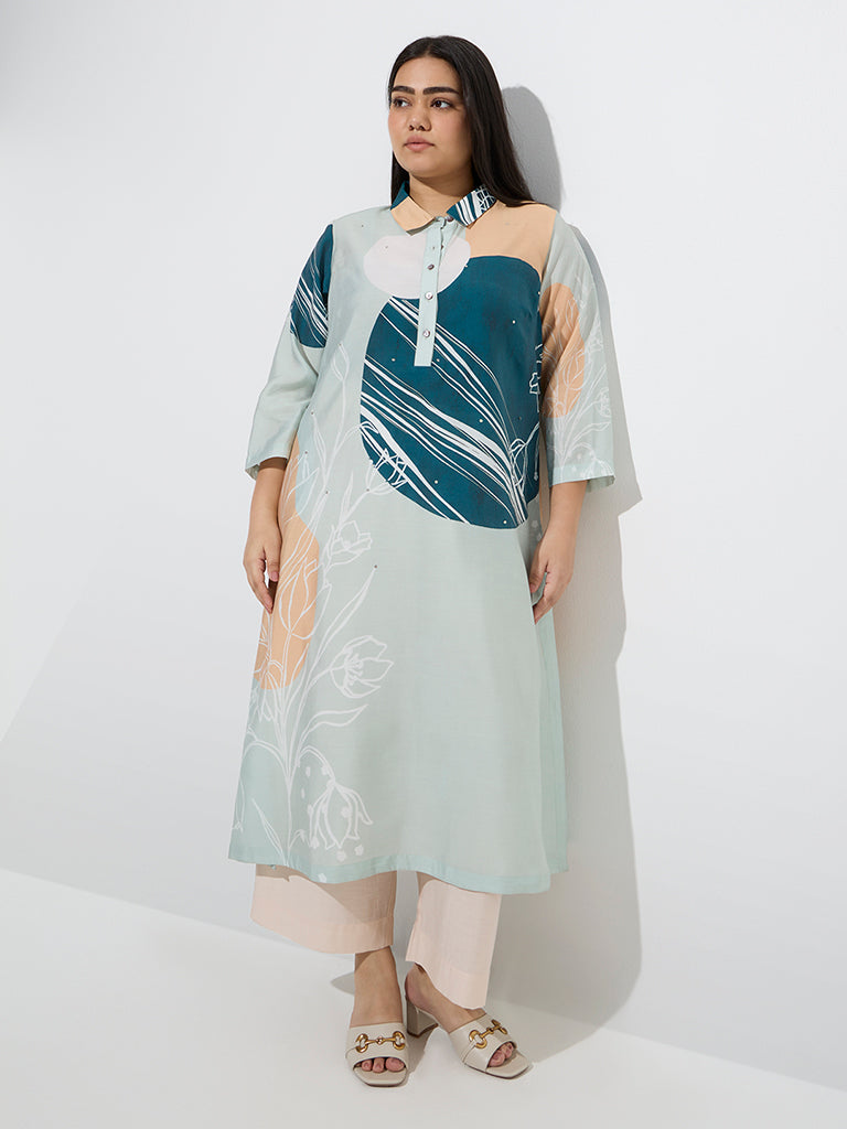 Westside Diza Women's Multicolour Floral Design A-Line Kurta for Work Wear Front View