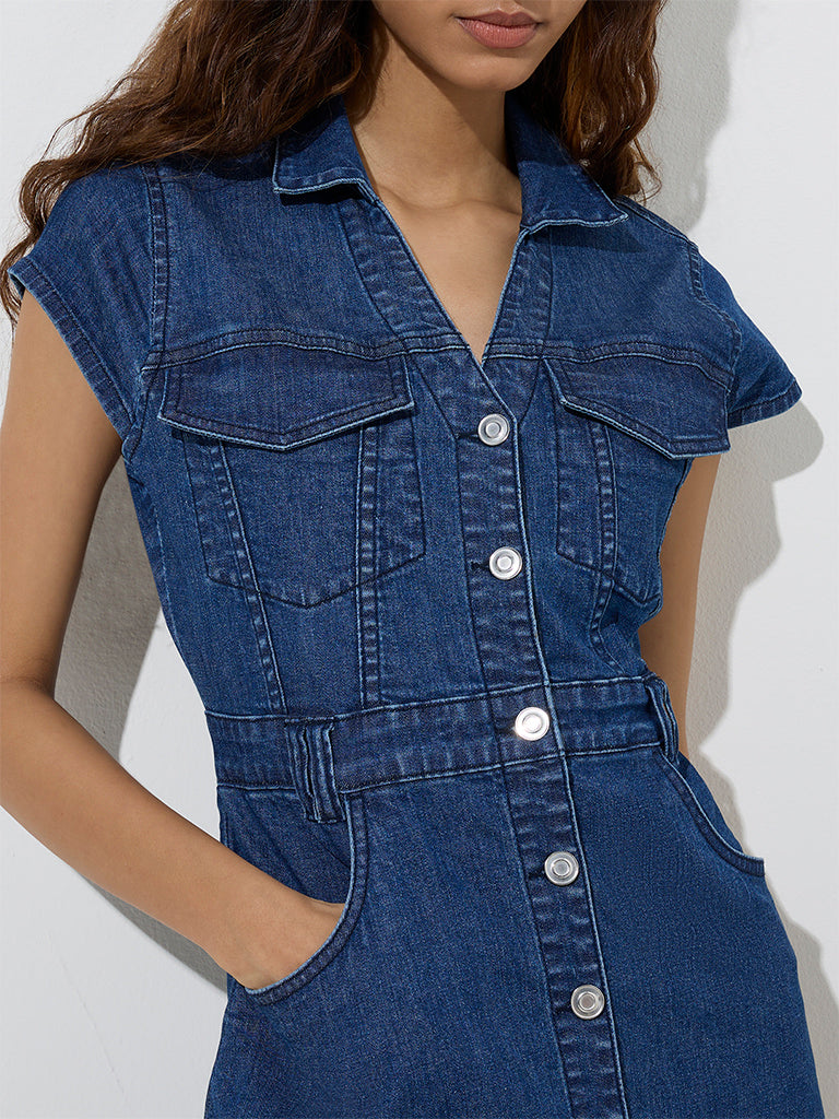Nuon Dark Blue Denim Shirt Dress
