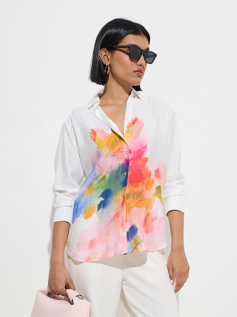 Wardrobe White Abstract Design Shirt