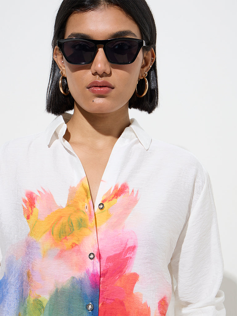 Wardrobe White Abstract Design Shirt