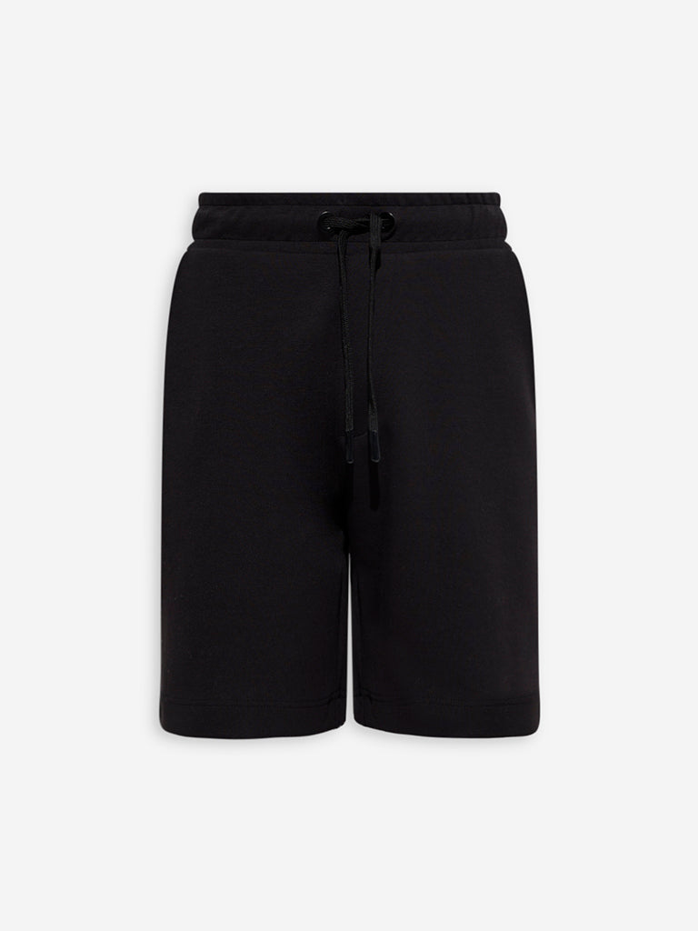 Westside Studiofit Men's Black Relaxed-Fit Mid-Rise Cotton-Blend Shorts for Sports Wear Zoom View