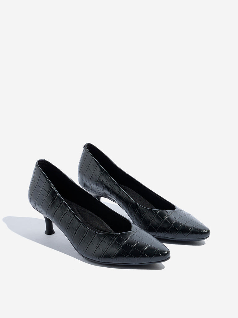 LUNA BLU Black Textured Pumps Shoes