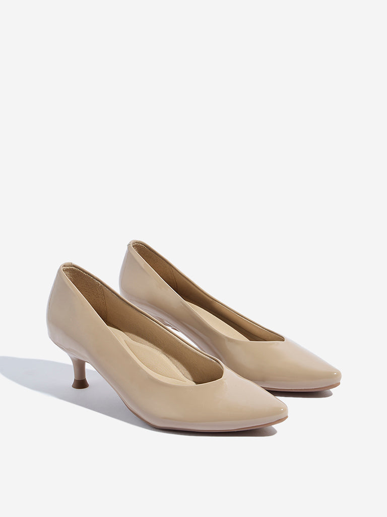 Westside LUNA BLU Women's Beige Kitten Pump Shoes Front View