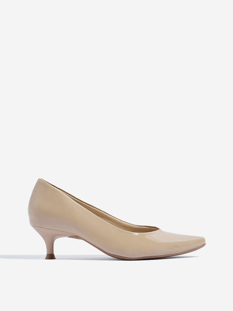 Westside LUNA BLU Women's Beige Kitten Pump Shoes Side View