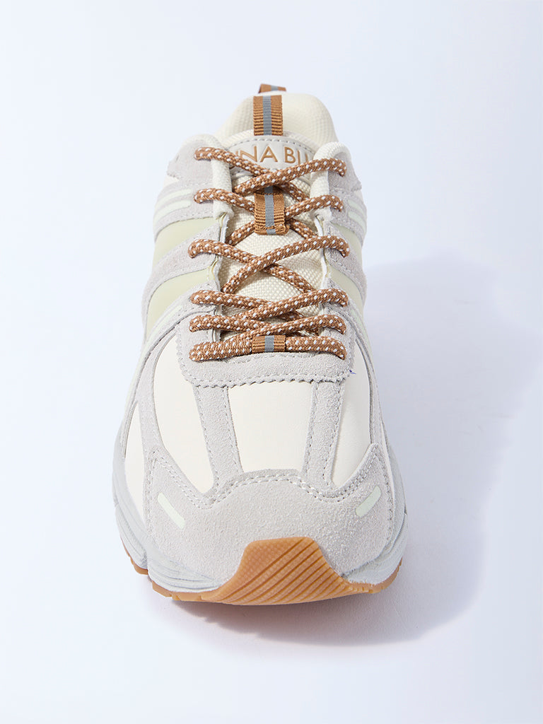 LUNA BLU Ivory Suede Detailed Lace-Up Sneakers