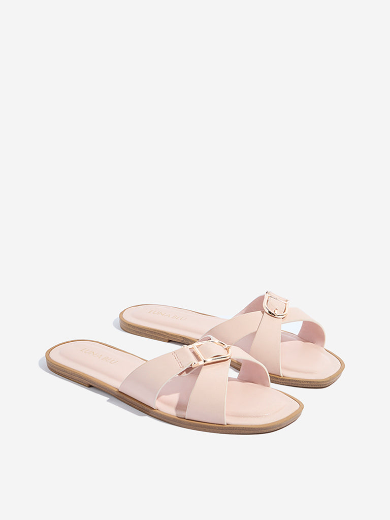 LUNA BLU Pink Buckle-Detailed Slides