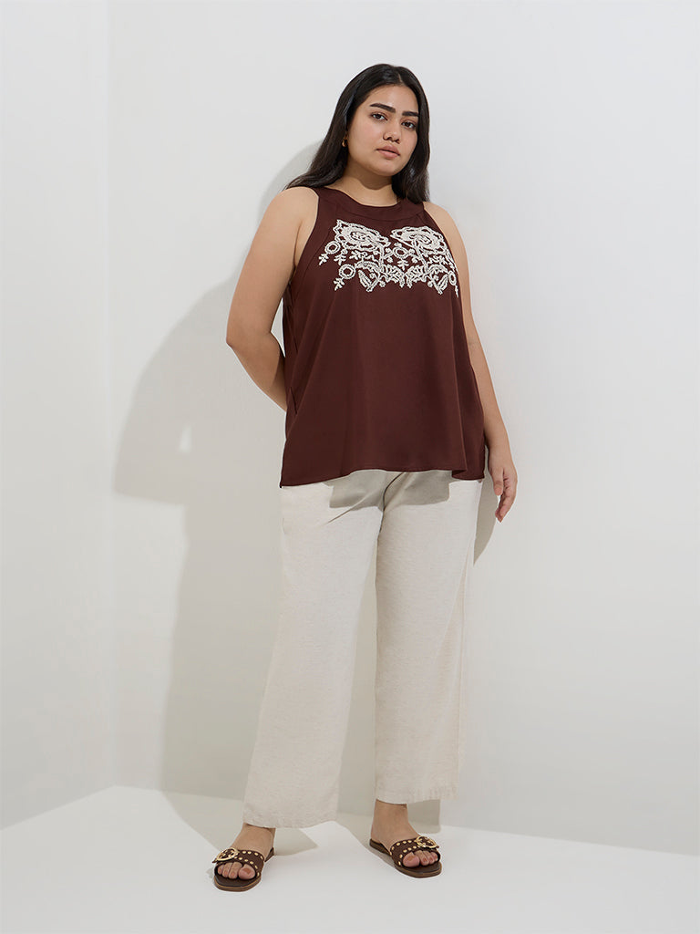Gia Dark Brown Floral Embroidered Top