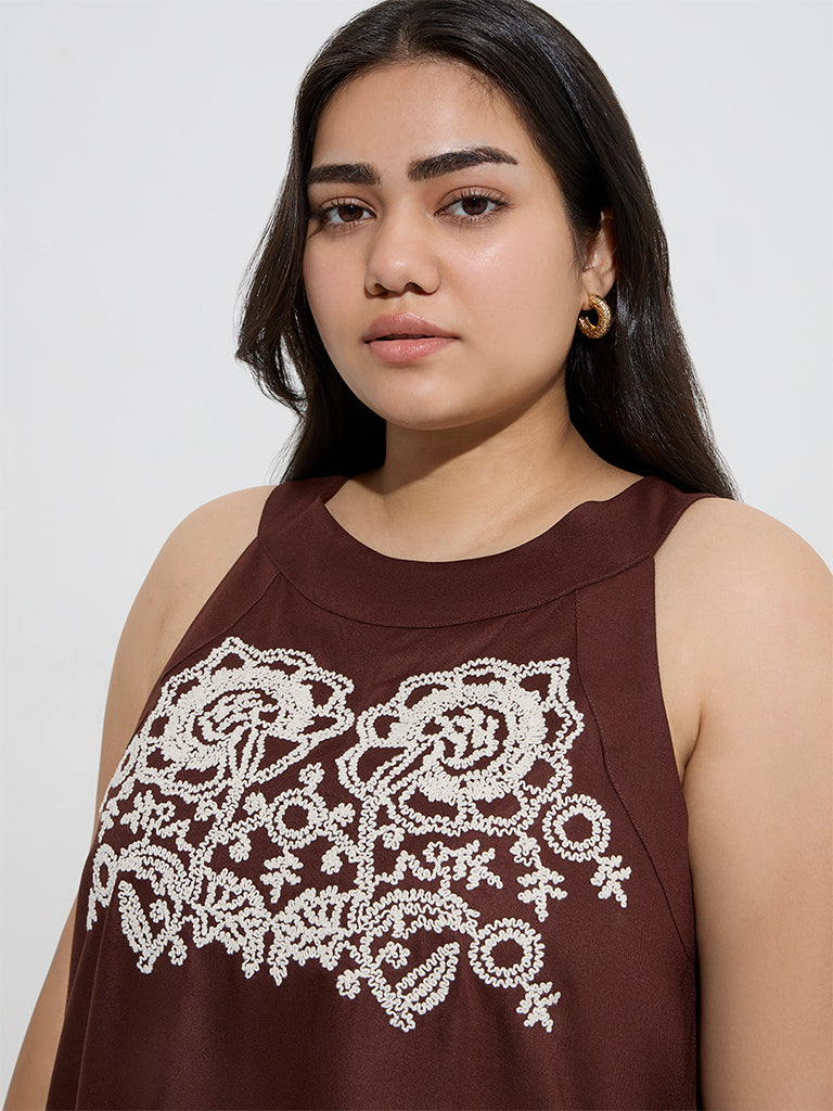 Gia Dark Brown Floral Embroidered Top