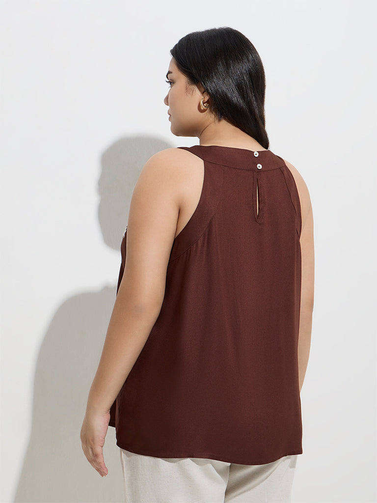 Gia Dark Brown Floral Embroidered Top