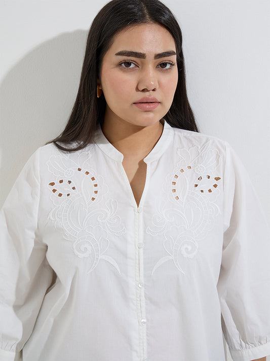 Westside Gia Women's White Embroidered Cotton Blouse for Casual Wear Zoom View